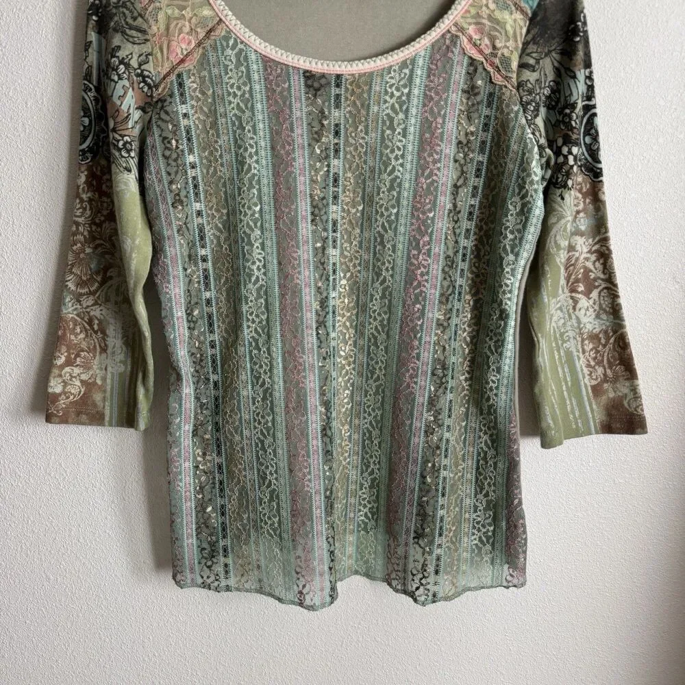Vtg 90s‎ Lace Top Womens Large Pastel Pink Blue Phoebe Friends Festival Boho USA - Picture 3 of 16